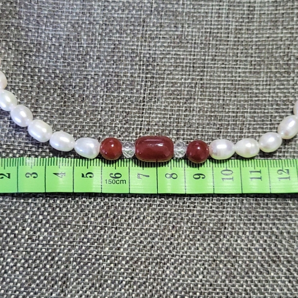 REAL Pearl and Red Agate Necklace - Picture 3 of 13